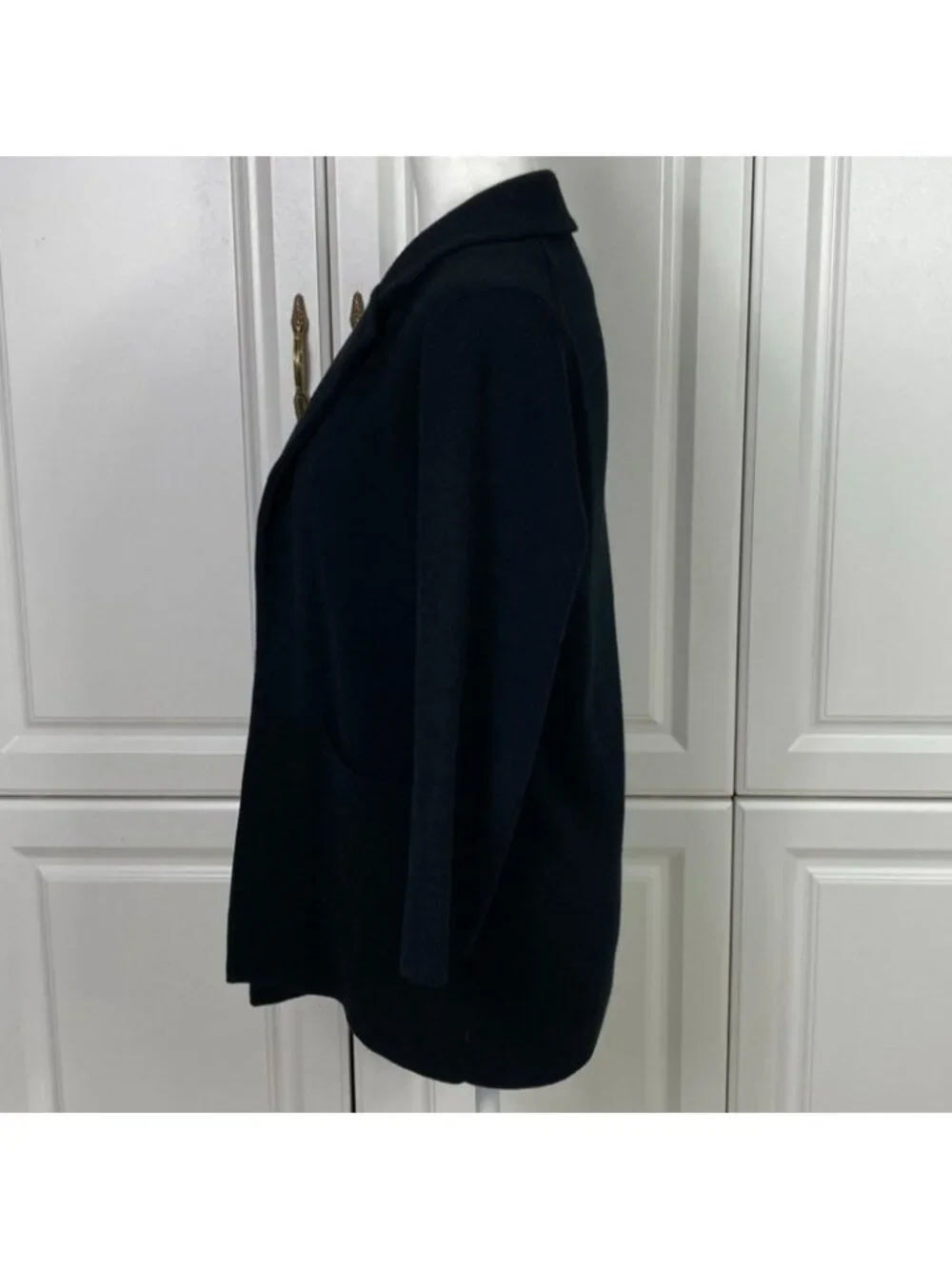 J Crew 365 Sweater Blazer Womens S Sophie Merino Wool Black Open Front Pockets